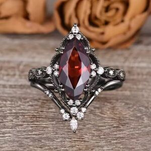 2x  gothic Black silver and Red Gemstone Ring